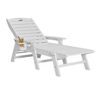 VEVOR Tumbona de Jardín, Silla Plegable Reclinable Asiento de 1055 x 525 x 20 mm Capacidad Máxima de Carga de 181 kg, Tumbona Exterior de HDPE con Respaldo y Portavasos para Playa, Patio, Blanco