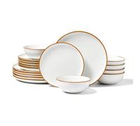 VEVOR Vajilla para 6 Personas, Platos y Cuencos Redondos, Cerámica Resistente a Arañazos, Apta para Lavavajillas y Microondas, Ideal para Postres, Ensaladas, Sopas y Pastas, Color Blanco, 18 uds