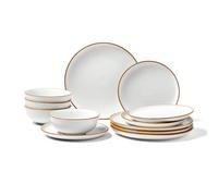 VEVOR Juego de vajilla, servicio para 4 personas, juego de platos redondos y cuencos, vajilla de cerámica resistente a los arañazos, apto para lavavajillas y microondas, platos de cocina, para