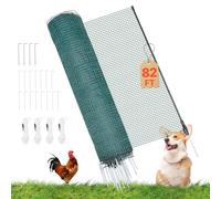 VEVOR Valla de Pollos y Perros, 0,9 m x 25 m, Malla de Protección para Jardines y Huertos, con Postes y Estacas de Doble Punta, Red Plástica de Seguridad para Cría de Animales Plantas, Color Verde