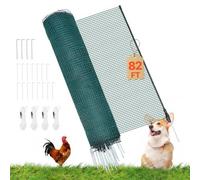 VEVOR Valla de Pollos y Perros, 1,2 m x 25 m, Malla de Protección para Jardines y Huertos, con Postes y Estacas de Doble Punta, Red Plástica de Seguridad para Cría de Animales Plantas, Color Verde