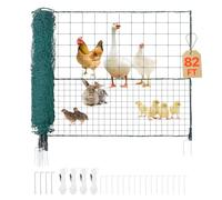 VEVOR Valla de Pollos y Perros, 1,25 m x 25 m, Red de Protección para Jardines y Huertos, con Postes y Estacas de Doble Punta, Malla de Densidad Mezclada, para Aves de Corral Cría de Animales, Verde