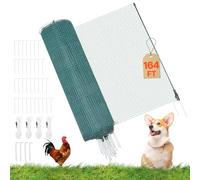 VEVOR Valla de Pollos y Perros, Red de Protección para Jardines y Huertos, con Postes y Estacas de Doble Punta, Malla Plástica de Seguridad para Aves de Corral Cría de Animales, Verde (50m×0.9m)