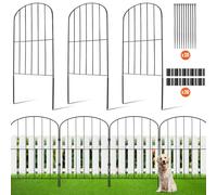 VEVOR Valla Metálica de Jardín 61x33 cm Valla de Metal Exterior 10 Vallas sin Excavación de Acero al Carbono 56 Clips Valla Decorativa para Jardín Espaciado de Picos 5,08 cm para Animales Patio, Negro