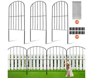 VEVOR Valla Metálica de Jardín 61x33 cm Valla de Metal Exterior 10 Vallas sin Excavación de Acero al Carbono 56 Clips Valla Decorativa para Jardín Espaciado de Picos 5,08 cm para Animales Patio, Negro