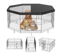 VEVOR Valla para Perros de 61x61 cm, Parque para Perros, Conejos, Gatos, con Valla de Cubierta Superior para Mascotas Pequeñas y Medianas, 8 Paneles de Malla Metálica Plegables para Camping, Viaje