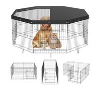 VEVOR Valla para Perros de 61x61 cm, Parque para Perros, Conejos, Gatos, con Valla de Cubierta Superior para Mascotas Pequeñas y Medianas, 8 Paneles de Malla Metálica Plegables para Camping, Viaje