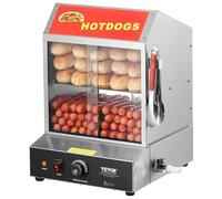 VEVOR Vaporera para Perritos Calientes, 27 L, 2 Niveles, Control de Temperatura de 30 ℃ a 85 ℃, con Puertas Corredizas de Vidrio Templado, Pinzas Placa Divisoria, Acero Inoxidable, 345 x 380 x 510 mm