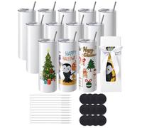 VEVOR Vasos de acero inoxidable de doble pared de 20 onzas a granel con popote, tapa, cepillo, base, envoltura retráctil, caja de regalo, prensa y transferencia de calor, color blanco