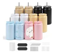 VEVOR Vasos de Sublimación 12 Piezas, Botellas de Agua de 473 ml de Acero Inoxidable, Apto para Uso Alimentario con Tapas y Pajitas, con Aislamiento de Doble Pared, para Manualidades, Multicolores
