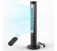 VEVOR Ventilador de Pie, 70° Oscilación, 58 dB, 4 Modos, 3 Velocidades, Ventilador de Torre 5,3 m/s con Temporizador 12 h, Mando a Distancia, Flujo de Aire para Dormitorio Sala de Estar Oficina, Negro