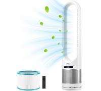 VEVOR Ventilador de Torre sin Aspas que Sopla Aire Frío, 8 Velocidades, Oscilación 80°, Temporizador 8 H, con Filtración HEPA H13, y Modo de Purificación de Aire, 225 x 1050 mm, ≤ 55 dB, Blanco
