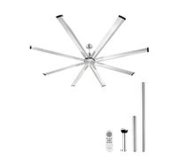 VEVOR Ventilador Moderno de Techo sin Luz 214 cm Mando a Distancia 6 Velocidades 8 Aspas Aluminio, Motor DC Reversible, para Dormitorio, Interior, Exterior, Níquel Cepillado, Φ 2140 x 705,8 mm