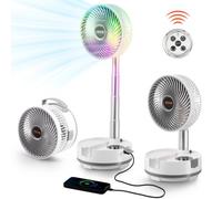 VEVOR Ventilador Oscilante Plegable y Recargable, 3 en 1, con Pilas y con Control Remoto, Silencioso, para Escritorio o Mesa, 8 Velocidades, Rotación Automática de 90 Grados, 200 x 200 x 580 mm