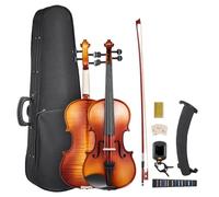 VEVOR Violín de 355 mm de Tamaño Completo, Kit de Violín con Estuche Rígido, Resina, Arco, Hombrera, Puente y Cuerdas Adicionales Instrumento Profesional de Madera Maciza Estampado Marrón Brillante