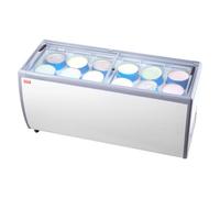 VEVOR Vitrina Comercial para Helado, Congelador Horizontal 567L, Congelador Móvil con Tapa de Vidrio, Gabinete para Inmersión de Helado de Restaurante con 12 Tinas Grandes, 2 Puertas Corredizas de Vid