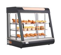 VEVOR Vitrina de Calor para Hostelería 3 Niveles 1200 W, Expositor Calentador de Alimentos 100 L con Luz LED, Estantes Extraíbles, 30 °C a 85 °C, para Tapas, Hamburguesas, Pizzas, Pan, Pollo Frito