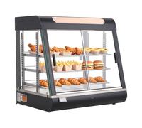 VEVOR Vitrina de Calor para Hostelería 3 Niveles 1200 W, Expositor Calentador de Alimentos 100 L con Luz LED, Estantes Extraíbles, 30 °C a 85 °C, para Tapas, Hamburguesas, Pizzas, Pan, Pollo Frito