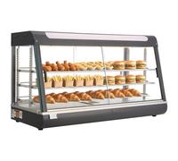 VEVOR Vitrina de Calor para Hostelería 3 Niveles 1600 W, Expositor Calentador de Alimentos 180 L con Luz LED, Estantes Extraíbles, 30 °C a 85 °C, para Tapas, Hamburguesas, Pizzas, Pan, Pollo Frito