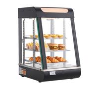 VEVOR Vitrina de Calor para Hostelería 3 Niveles 800 W, Expositor Calentador de Alimentos 57 L con Luz LED, Estantes Extraíbles, 30 °C a 85 °C, para Tapas, Hamburguesas, Pizzas, Pan, Pollo Frito