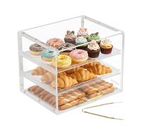VEVOR Vitrina de Exhibición de Panadería 3 Niveles, Vitrina de Acrílica Transparente para Panadería 33 x 26 x 26 cm, con Puerta Abatible, Escaparate para Repostería, para Galletas, Postres, Donas