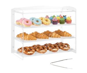 VEVOR Vitrina de Exhibición de Panadería 3 Niveles, Vitrina de Acrílica Transparente para Panadería 48,2 x 23,2 x 38 cm, con Puerta Abatible, Escaparate para Repostería, para Galletas, Postres, Donas