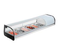 VEVOR Vitrina Refrigerada 62 L para sushi, 6 bandejas, con vidrio curvo, iluminación LED y control digital de temperatura, para mostradores, restaurantes y tiendas, 1510 x 425 x 290 mm, 2 a 8 °C