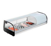 VEVOR Vitrina Refrigerada de 42 L para Sushi, 4 Bandejas, con Vidrio Curvo, Iluminación LED y Control Digital de Temperatura, Ideal para Mostradores, Restaurantes y Tiendas, 1160 x 425 x 290 mm