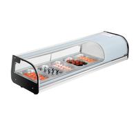 VEVOR Vitrina Refrigerada de 52 L para Sushi, 5 Bandejas, con Vidrio Curvo, Iluminación LED y Control Digital de Temperatura, Ideal para Mostradores, Restaurantes y Tiendas, 1340 x 425 x 290 mm