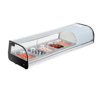 VEVOR Vitrina Refrigerada de 52 L para Sushi, 5 Bandejas, con Vidrio Curvo, Iluminación LED y Control Digital de Temperatura, Ideal para Mostradores, Restaurantes y Tiendas, 1340 x 425 x 290 mm