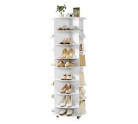 VEVOR Zapatero Ajustable, Armario para 28 Pares de Zapatos, 7 Estantes y 4 Compartimentos, Giratorio 360°, con Ruedas, Ideal para Dormitorio, Sala de Estar o Recibidor, Blanco, 588 x 588 x 1646 mm