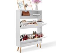 VEVOR Zapatero con 2 Cajones Abatibles Gabinete de Almacenamiento de Zapatos para Entrada Organizador de Zapatos Independiente con Cubículo de Almacenamiento Superior para Tacones, Botas, Zapatillas