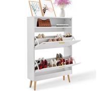 VEVOR Zapatero con 2 Cajones Abatibles Gabinete de Almacenamiento de Zapatos para Entrada Organizador de Zapatos Independiente con Cubículo de Almacenamiento Superior para Tacones, Botas, Zapatillas