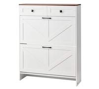 VEVOR Zapatero con 2 Puertas, Antivuelco y Cajones, Ahorra Espacio, Estilo Rústico, Organizador de Zapatos Independiente para Entrada, Pasillo, Salón, Porche, 800 x 240 x 1050 mm, Blanco y Nogal