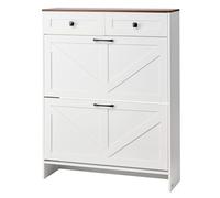 VEVOR Zapatero con 2 Puertas, Antivuelco y Cajones, Ahorra Espacio, Estilo Rústico, Organizador de Zapatos Independiente para Entrada, Pasillo, Salón, Porche, 800 x 240 x 1050 mm, Blanco y Nogal