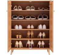 VEVOR Zapatero de Ratán de 800 x 340 x 1025 mm, Organizador de Almacenamiento de Zapatos de 5 Niveles con 2 Puertas y Estantes Ajustables, Ideal para Entrada, Armario, Pasillo, Color Madera Clara