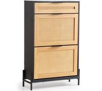 VEVOR Zapatero de Ratán Organizador Estrecho para Zapatos con 2 Cajones de Ratán Abatibles y 1 Cajón Deslizante, Patas de Metal, Zapatero Estrecho para Entrada, Armario, Pasillo, Color Negro