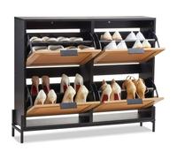 VEVOR Zapatero Negro de Ratán de 1040 x 240 x 880 mm Zapatero de Ratán con 4 Cajones Abatibles de Color Madera Clara Zapatero Estrecho para Entrada con Patas de Metal para Entrada, Armario, Pasillo