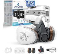 VEVOX® Máscara respiratoria con filtro A1P2 - Protección contra gases, vapores y partículas finas de polvo - Ideale para pintura, lijado y obra - Con 6 filtros P2 antipartículas y 2 A1 antigás