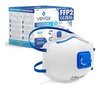 VEVOX® Mascarilla FFP2 - Lote de 5 - Mascarillas antipolvo con válvula para el trabajo, para obras y para alergia - Protección contra el polvo fino, de albañilería y de cemento