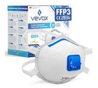 VEVOX® Mascarilla FFP3 - Lote de 10 - Mascarillas antipolvo con válvula para el trabajo, para pintores y para alergia - Protección contra el polvo fino, el moho y el amianto