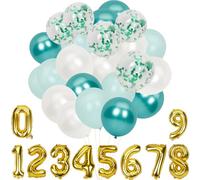 VewePata Juego de 60 globos de helio, cinta de 15 m, con globos de números del 0 al 9, globos pastel, para fiestas, baby shower, aniversarios, cumpleaños, bodas (juego verde)