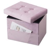 VewePata Taburete otomano de almacenamiento, otomana plegable de 17 pulgadas con almacenamiento, banco de almacenamiento de terciopelo con bolsillo lateral, reposapiés para sala de estar, dormitorio