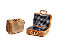 VEXDOSLE Caja de almacenamiento portátil de ratán para cosméticos, material respetuoso con el medio ambiente, imitación de ratán retro, caja organizadora de maquillaje (A,26 x 16 x 10 cm)