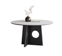 VEXDOSLE Mesa de Centro Mesa de Comedor Francesa Retro Madera Maciza Blanca con Tablero Roca Redonda Alta Gama for el hogar