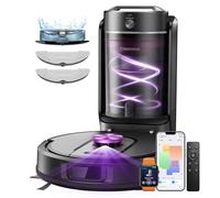 Vexilar W15 Robot Aspirador y Fregasuelos 10000Pa, Aspiradora Robot con 5 Mapa Inteligente,Sistema de Navegación Láser, Autonomía 180Min, 4L Base Autovaciado sin Bolsa, para Suelos/Alfombras/Partícula