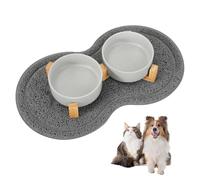 Vexillic Comedero Perro Elevado, 400ML 2 Piezas Comedero Perro Gato Cerámica con Base de Bambú y Almohadilla Antideslizante para Perros Mediano y Pequeños (Gris)