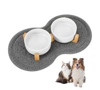 Vexillic Comedero Perro Elevado, 400ML 2 Piezas Comedero Perro Gato Cerámica con Base de Bambú y Almohadilla Antideslizante para Perros Mediano y Pequeños (Blanco)