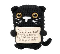 Vexilon Animales de ganchillo positivos, gato de ganchillo positivo con tarjeta de aliento, regalo de apoyo emocional, regalos de buena suerte para ella, él, amigo, colega, profesor, familias
