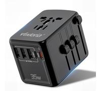 Vexloria Travel Adapter Worldwide, Travel Plug Adapter Worldwide, with 3 USB A, 1 USB C and 1 PD, Travel Adapter For USA, England, Thailand, Australia, PD35 W